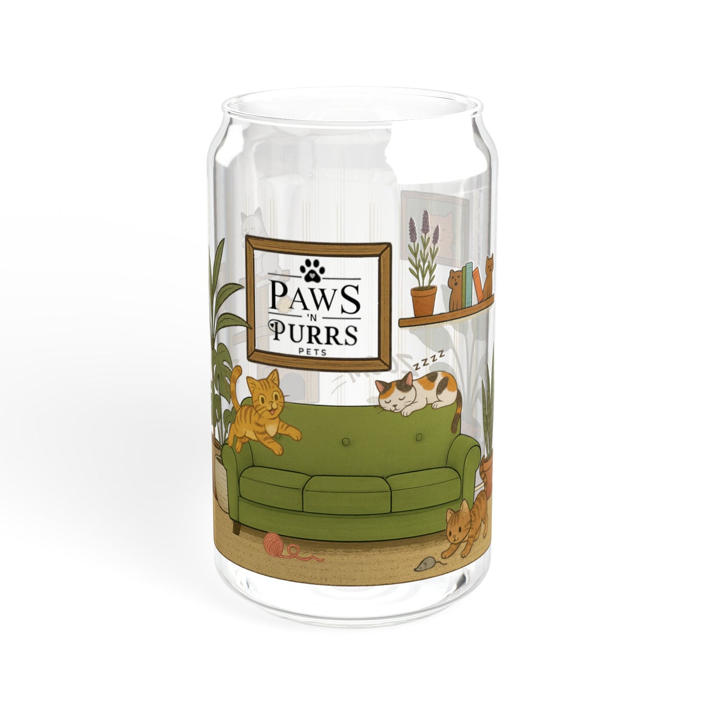 Cat House Zoomies – 16oz Sipper Glass with Bamboo Lid and Straw