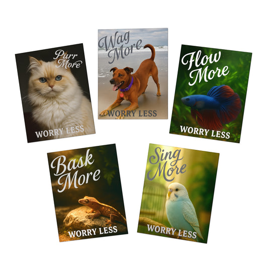 "Worry Less" Life Lessons from Our Pets: Greeting Card Set (5-Pack)