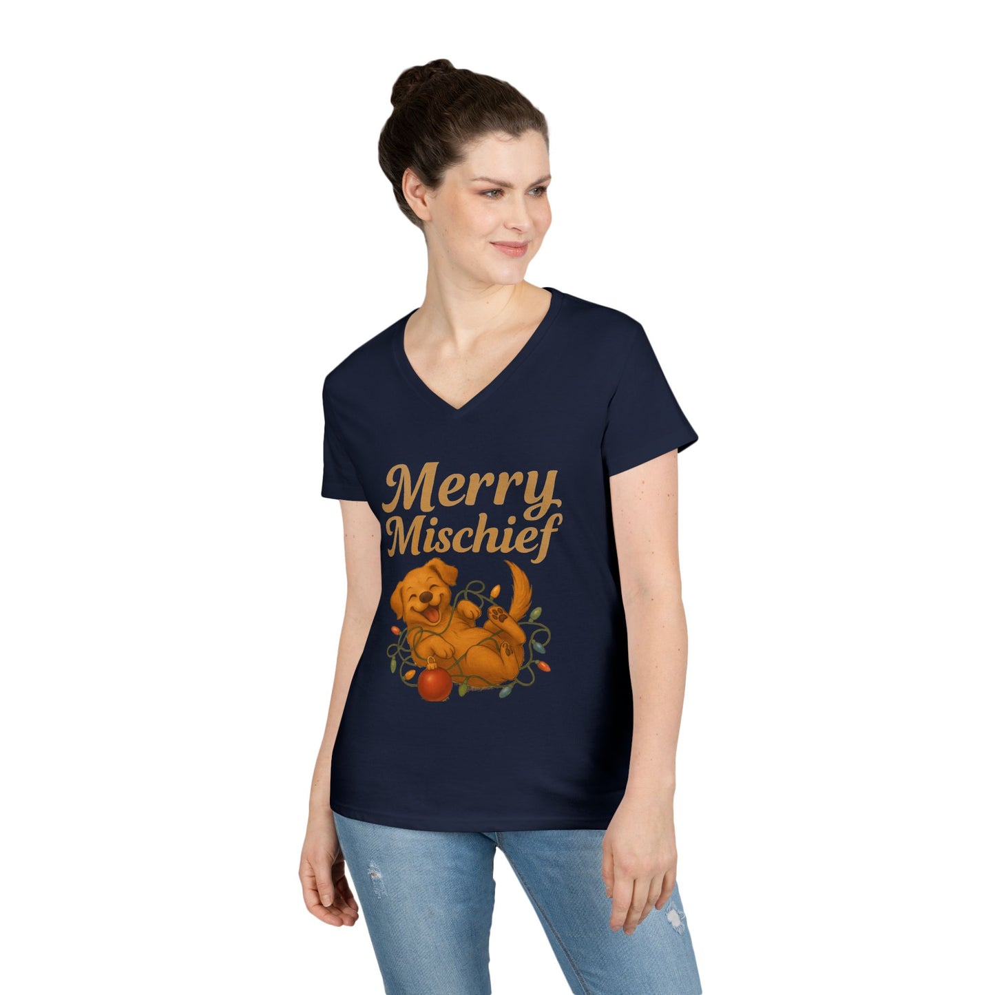 Merry Mischief Dog - Women's V-Neck T-Shirt