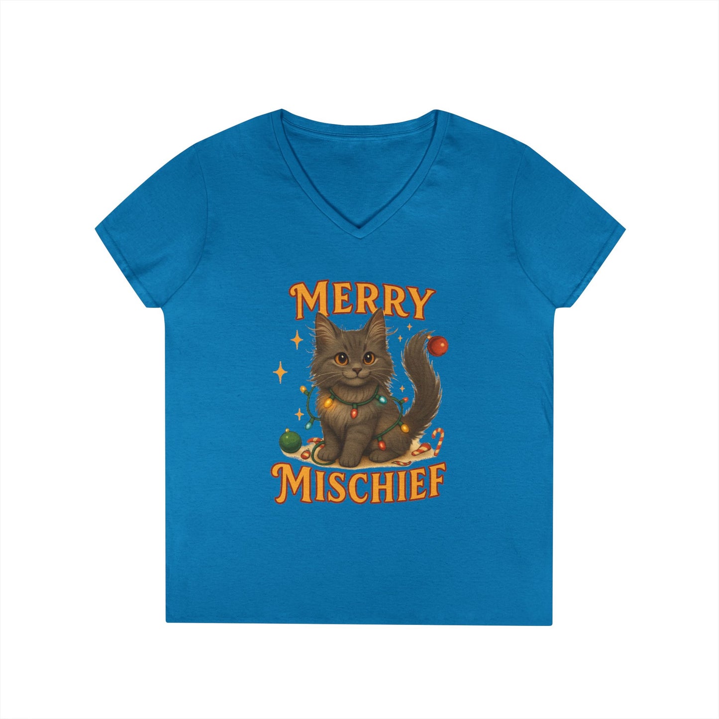 Merry Mischief Cat - Women's V-Neck T-Shirt