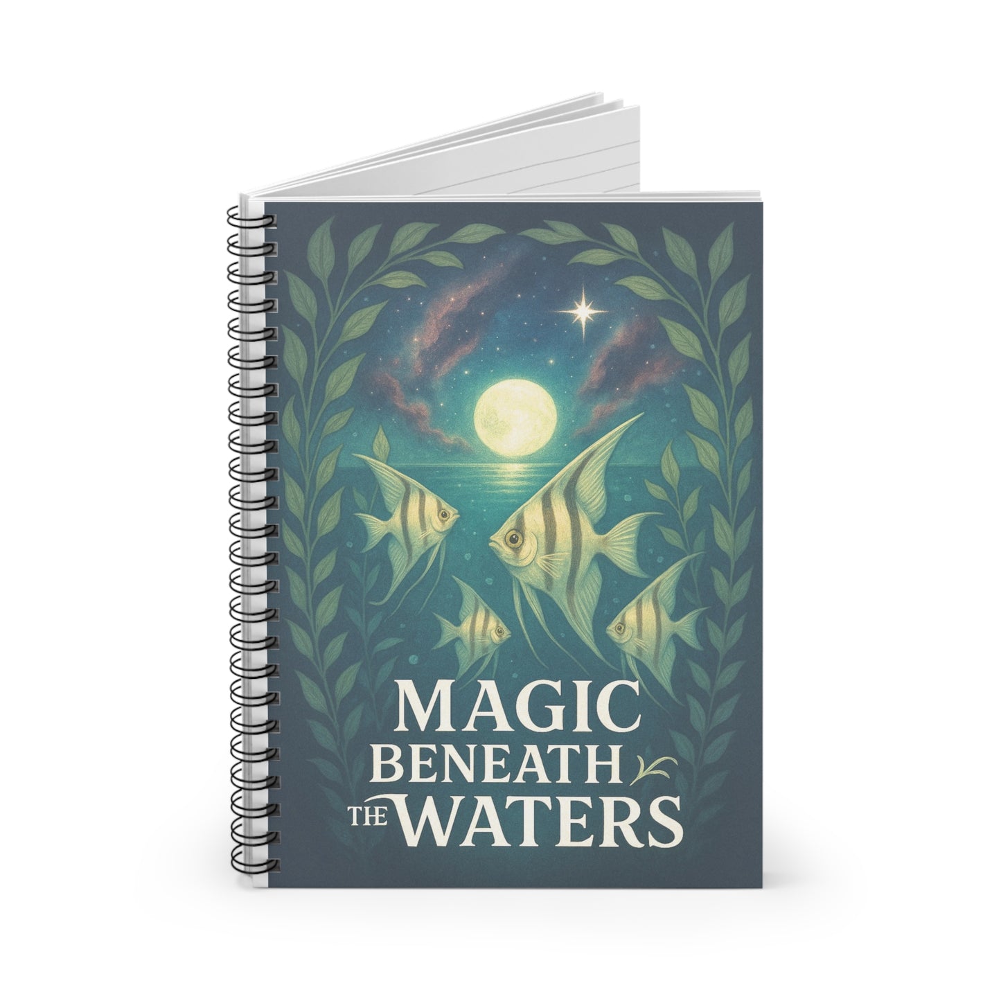 Magic Beneath the Waters – White Angel Fish Spiral Notebook