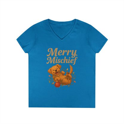 Merry Mischief Dog - Women's V-Neck T-Shirt