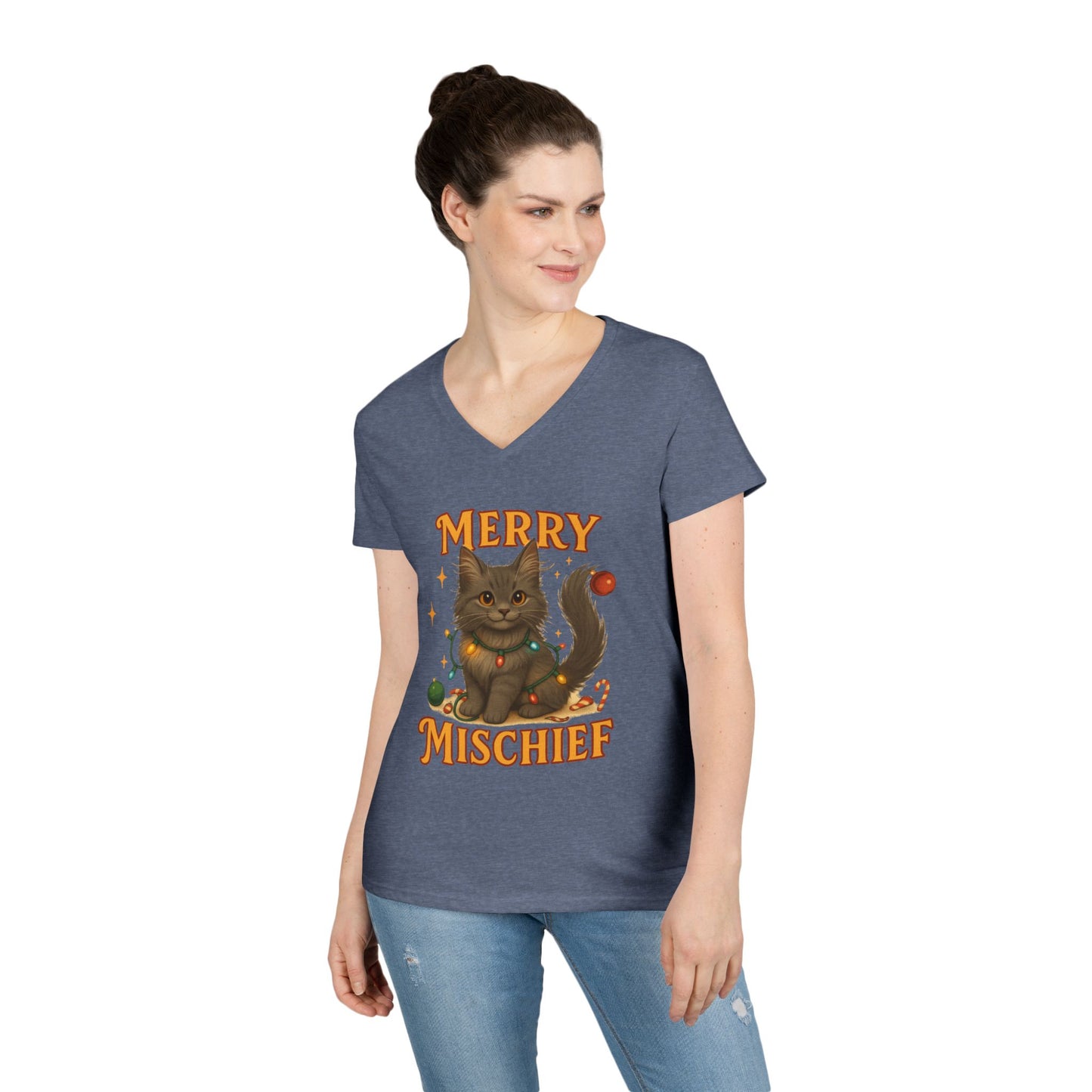 Merry Mischief Cat - Women's V-Neck T-Shirt