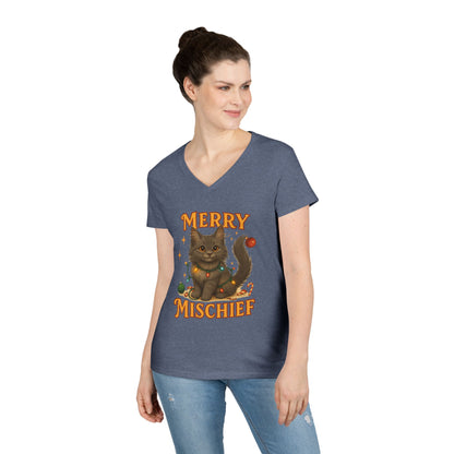 Merry Mischief Cat - Women's V-Neck T-Shirt