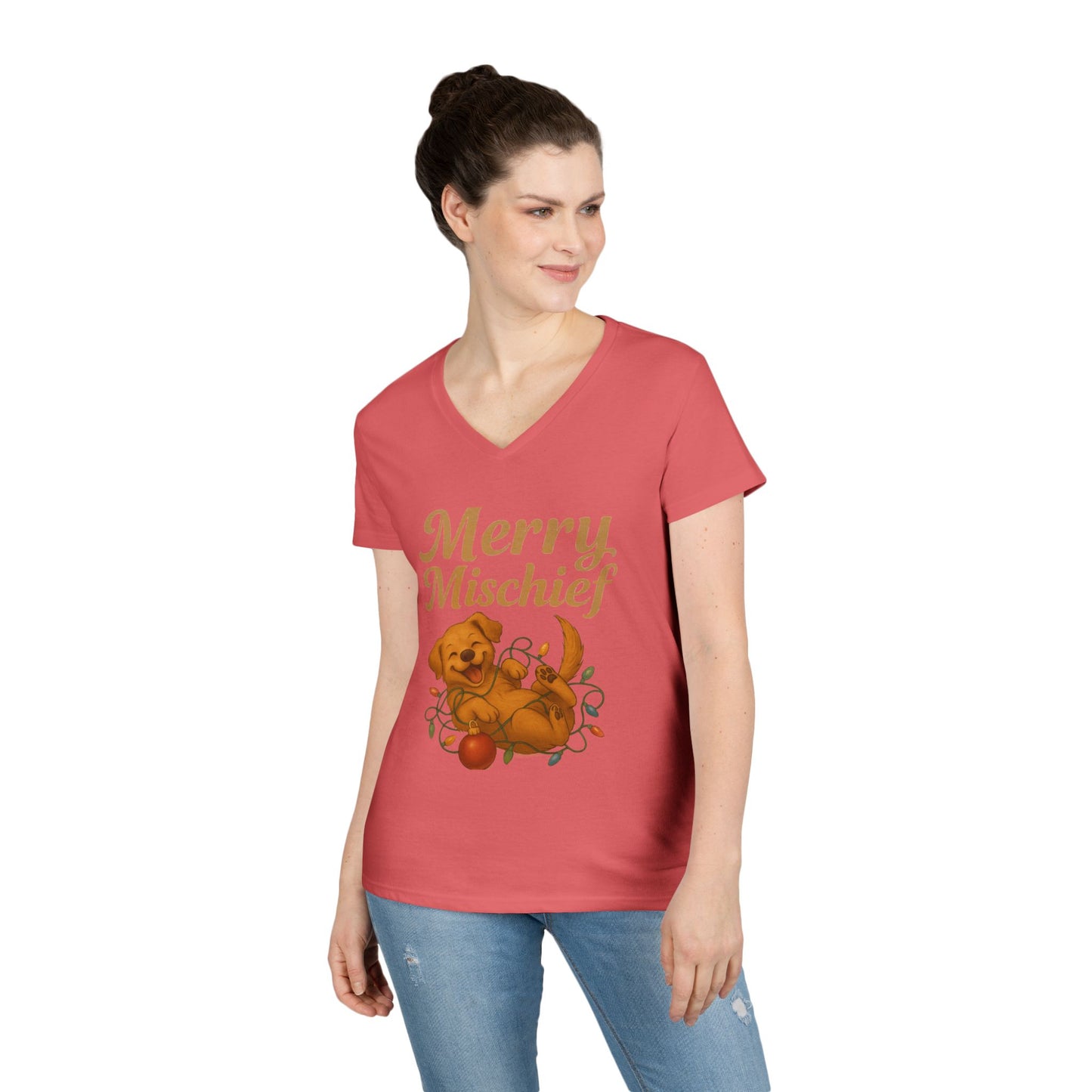 Merry Mischief Dog - Women's V-Neck T-Shirt