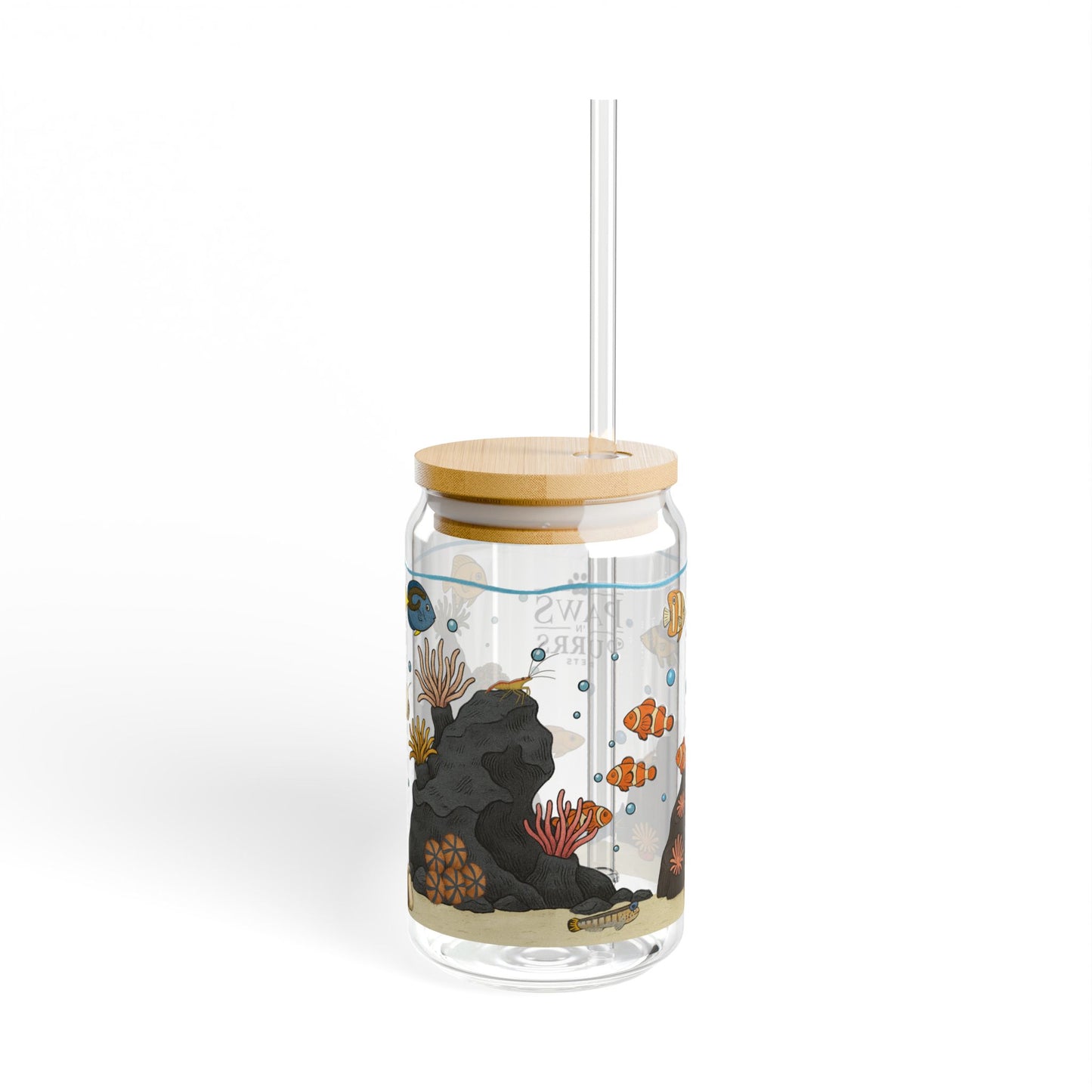 Saltwater Aquarium Fishtank – 16oz Sipper Glass with Bamboo Lid and Straw
