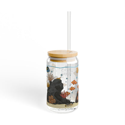 Saltwater Aquarium Fishtank – 16oz Sipper Glass with Bamboo Lid and Straw