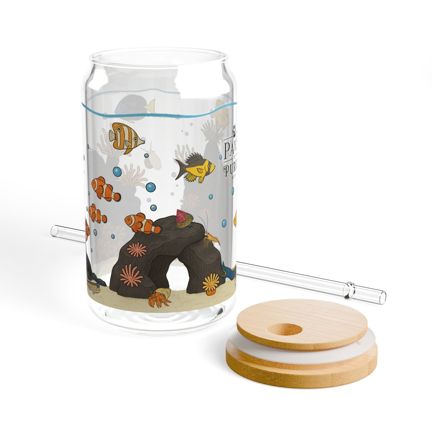 Saltwater Aquarium Fishtank – 16oz Sipper Glass with Bamboo Lid and Straw