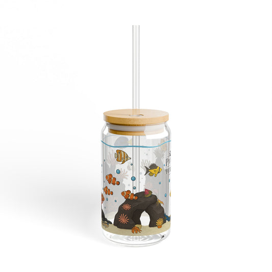 Saltwater Aquarium Fishtank – 16oz Sipper Glass with Bamboo Lid and Straw