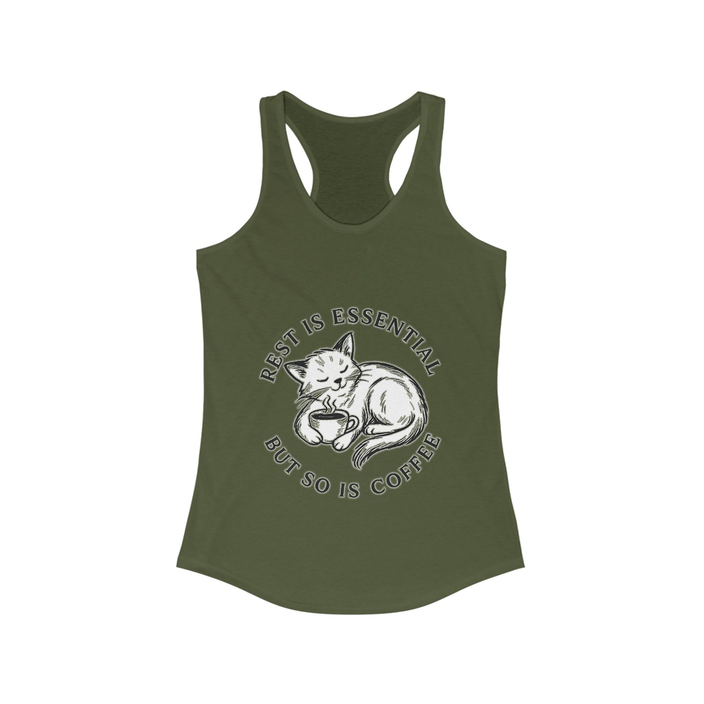 Rest Is Essential Coffee Cat – Women’s Racerback Tank Top