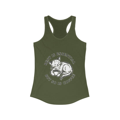 Rest Is Essential Coffee Cat – Women’s Racerback Tank Top