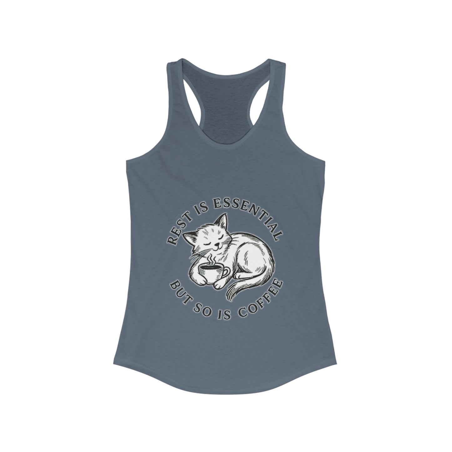 Rest Is Essential Coffee Cat – Women’s Racerback Tank Top