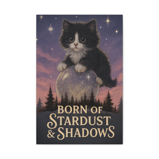 Born of Stardust & Shadows – Mystical Kitten Canvas Wall Art