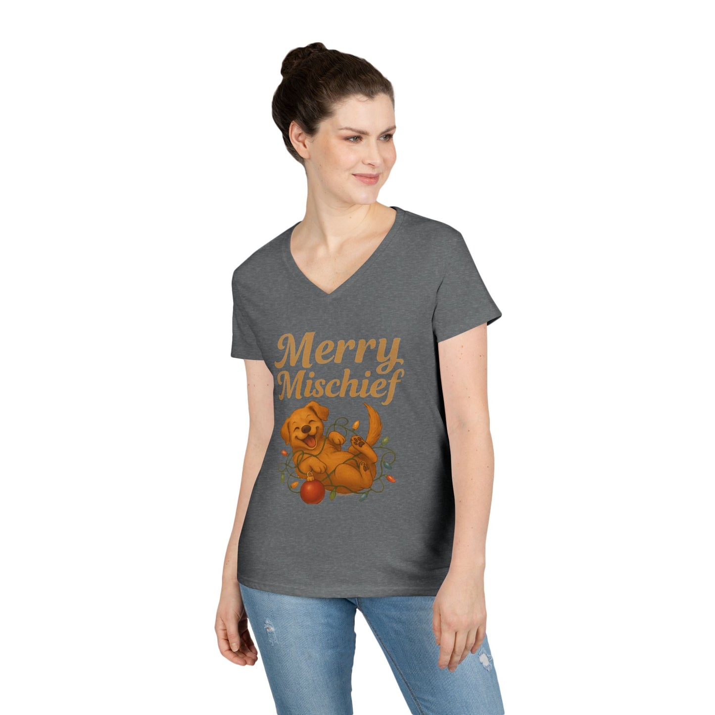 Merry Mischief Dog - Women's V-Neck T-Shirt