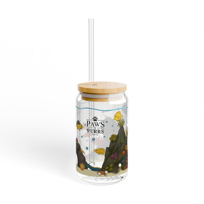 Saltwater Aquarium Fishtank – 16oz Sipper Glass with Bamboo Lid and Straw