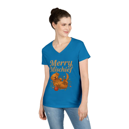 Merry Mischief Dog - Women's V-Neck T-Shirt
