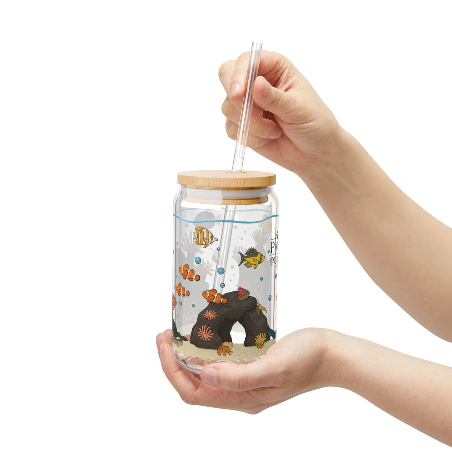 Saltwater Aquarium Fishtank – 16oz Sipper Glass with Bamboo Lid and Straw