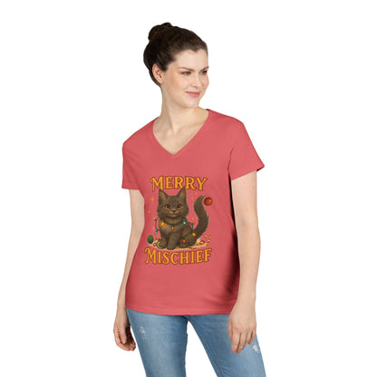 Merry Mischief Cat - Women's V-Neck T-Shirt