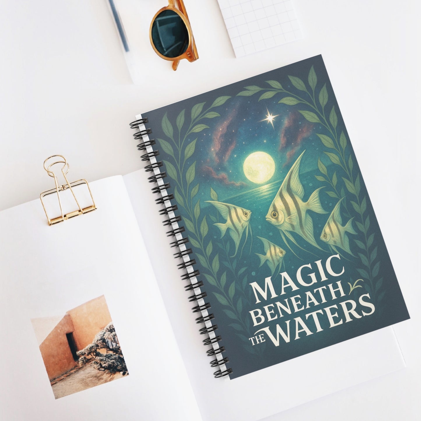 Magic Beneath the Waters – White Angel Fish Spiral Notebook