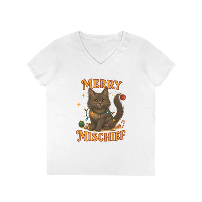 Merry Mischief Cat - Women's V-Neck T-Shirt