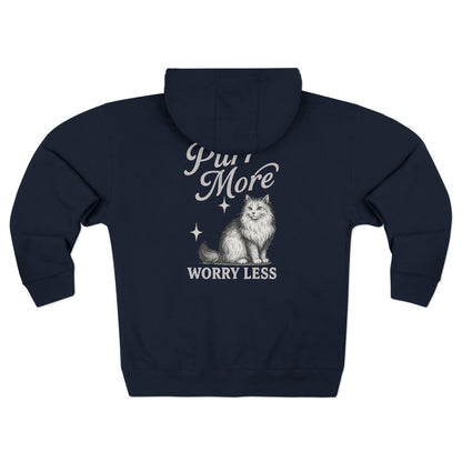 Purr More, Worry Less – Cozy Cat Lover’s Zip Hoodie