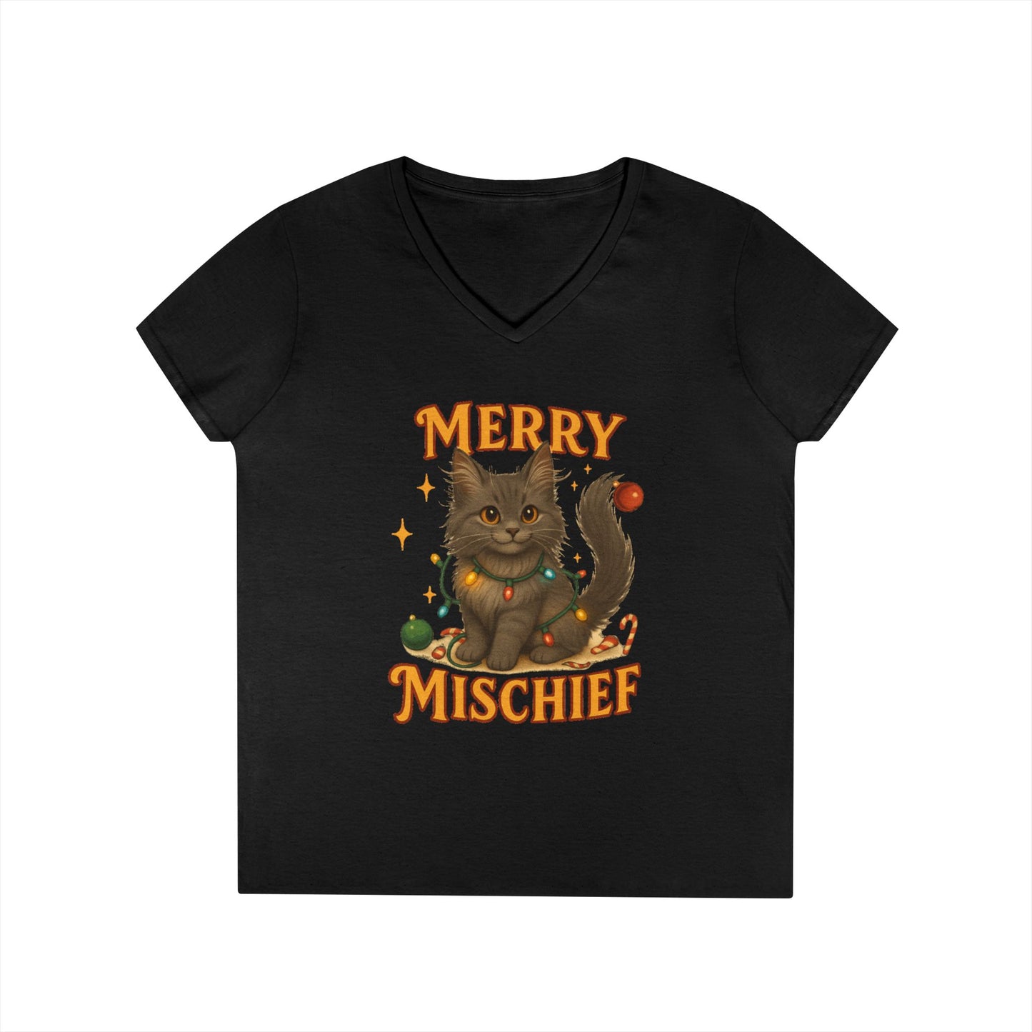 Merry Mischief Cat - Women's V-Neck T-Shirt