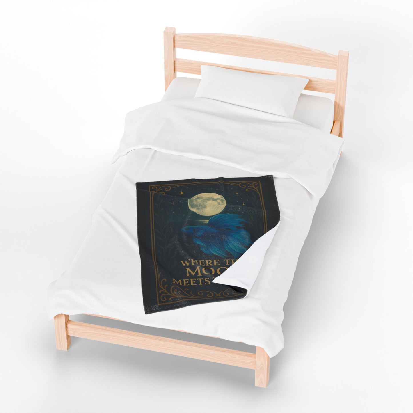 Mystical Where the Moon Meets the Sea - Betta Fish Velveteen Blanket