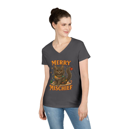 Merry Mischief Cat - Women's V-Neck T-Shirt