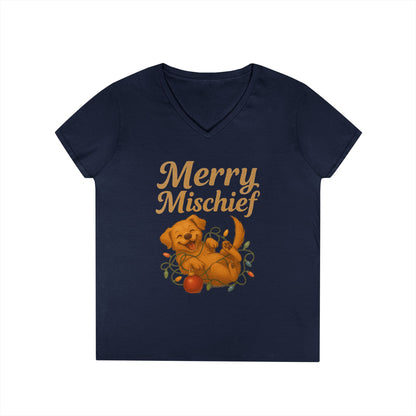 Merry Mischief Dog - Women's V-Neck T-Shirt