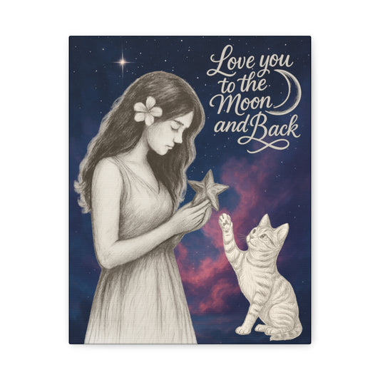 Love You to the Moon & Back – Mystical Cat Canvas Wall Art