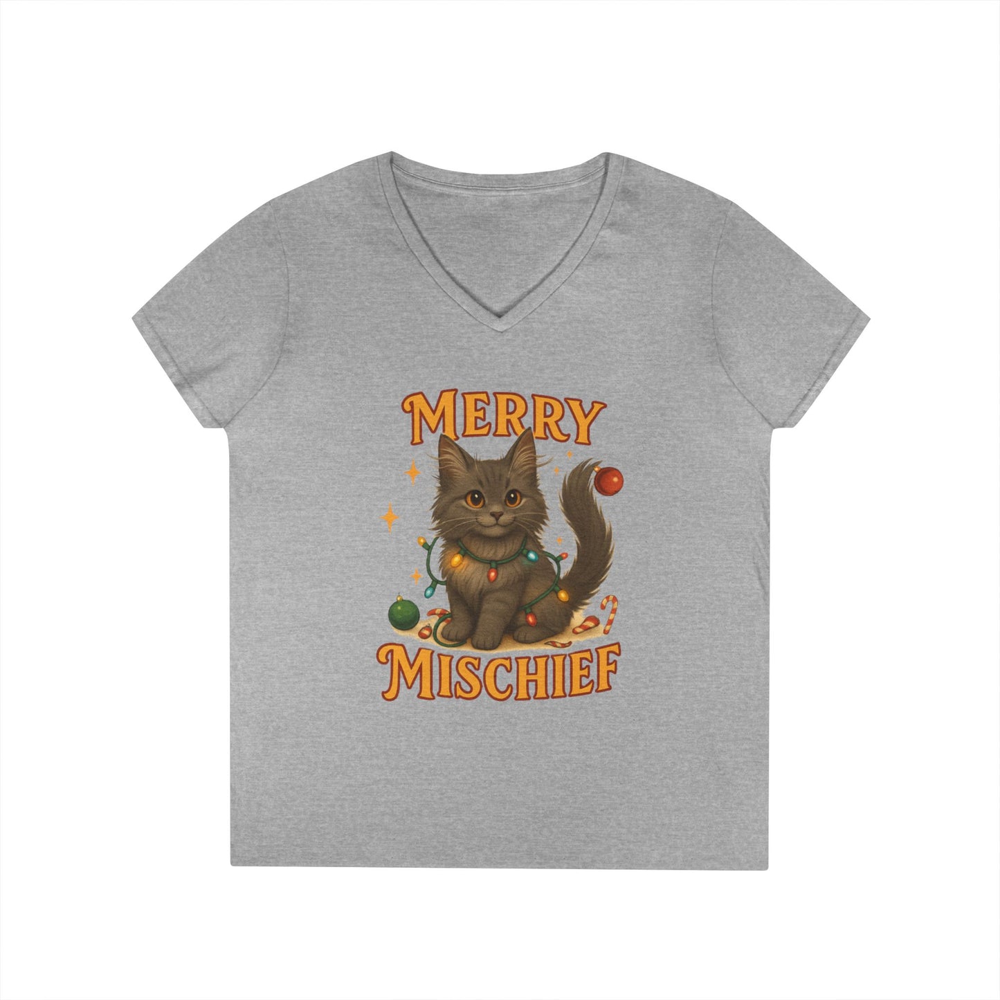 Merry Mischief Cat - Women's V-Neck T-Shirt