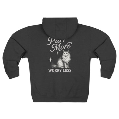 Purr More, Worry Less – Cozy Cat Lover’s Zip Hoodie