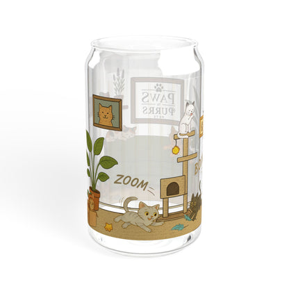 Cat House Zoomies – 16oz Sipper Glass with Bamboo Lid and Straw