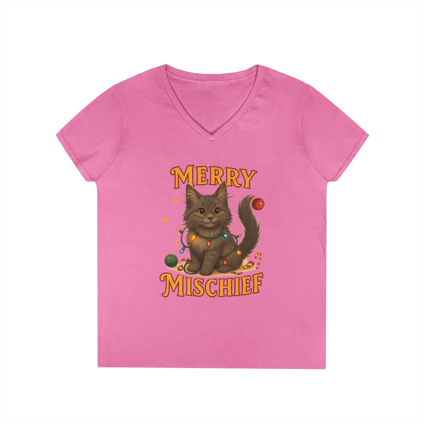 Merry Mischief Cat - Women's V-Neck T-Shirt
