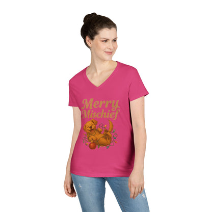Merry Mischief Dog - Women's V-Neck T-Shirt