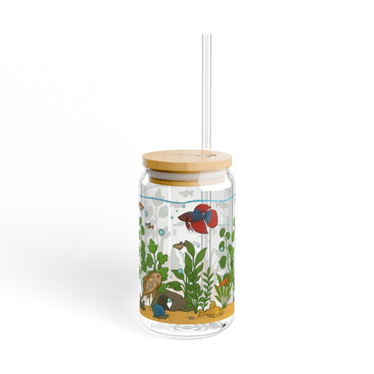 Freshwater Aquarium Fishtank – 16oz Sipper Glass with Bamboo Lid and Straw