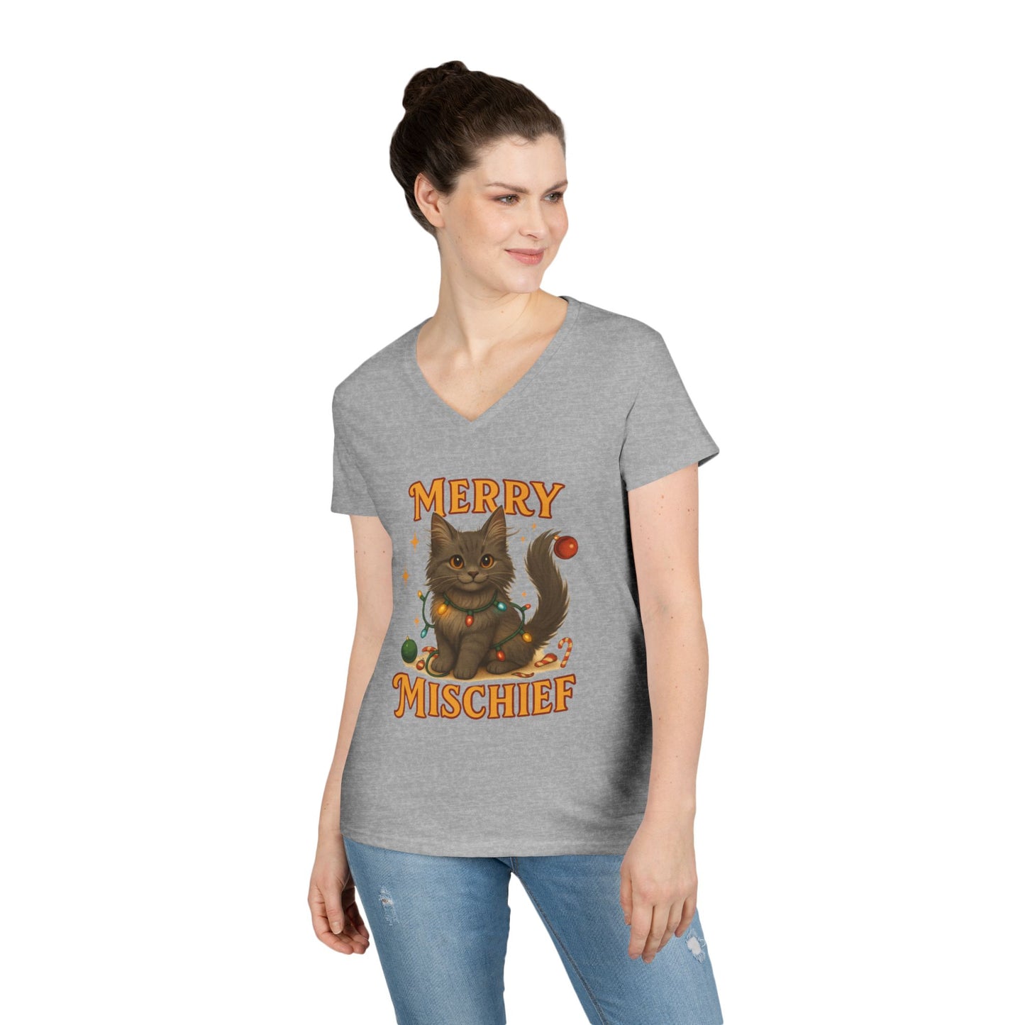 Merry Mischief Cat - Women's V-Neck T-Shirt