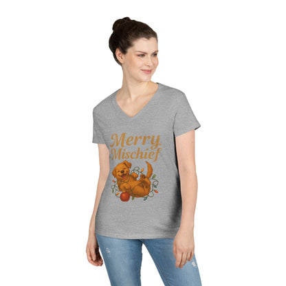 Merry Mischief Dog - Women's V-Neck T-Shirt