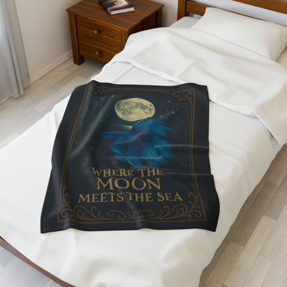Mystical Where the Moon Meets the Sea - Betta Fish Velveteen Blanket
