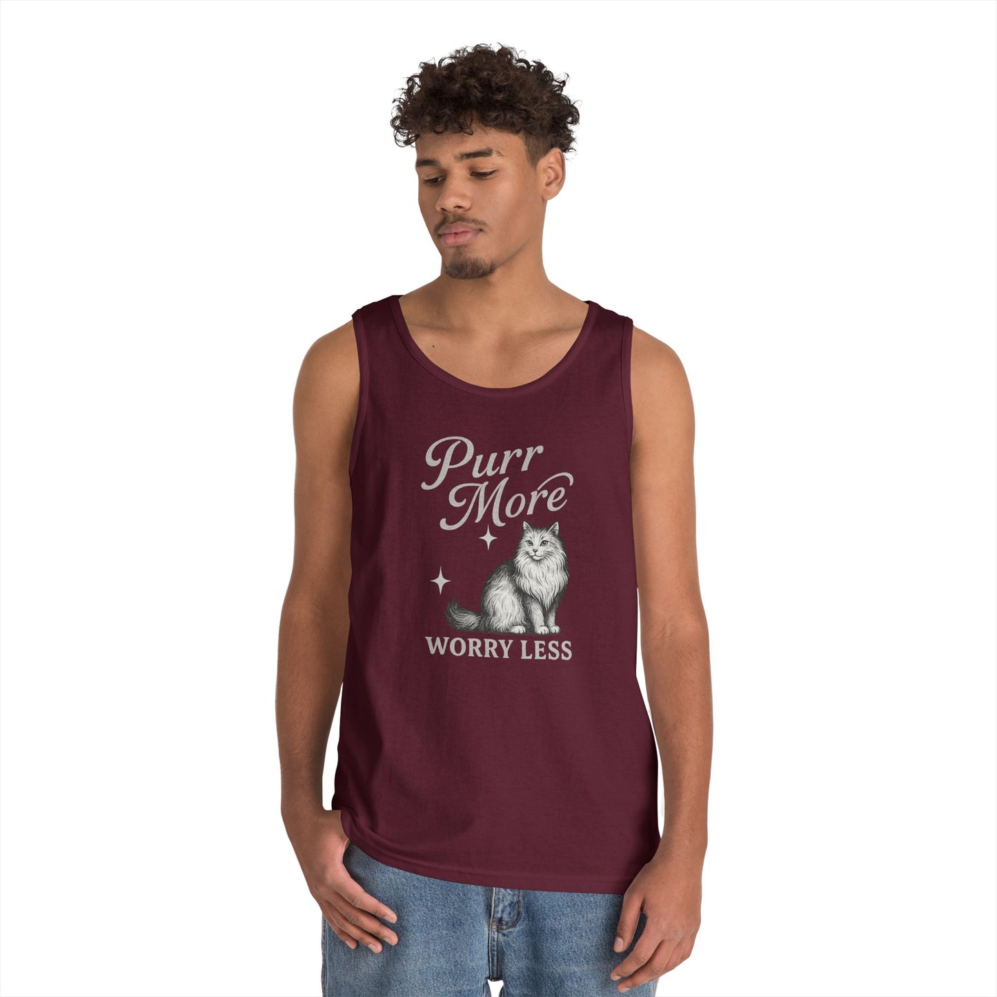 Purr More, Worry Less - Heavy Cotton Unisex Tank Top