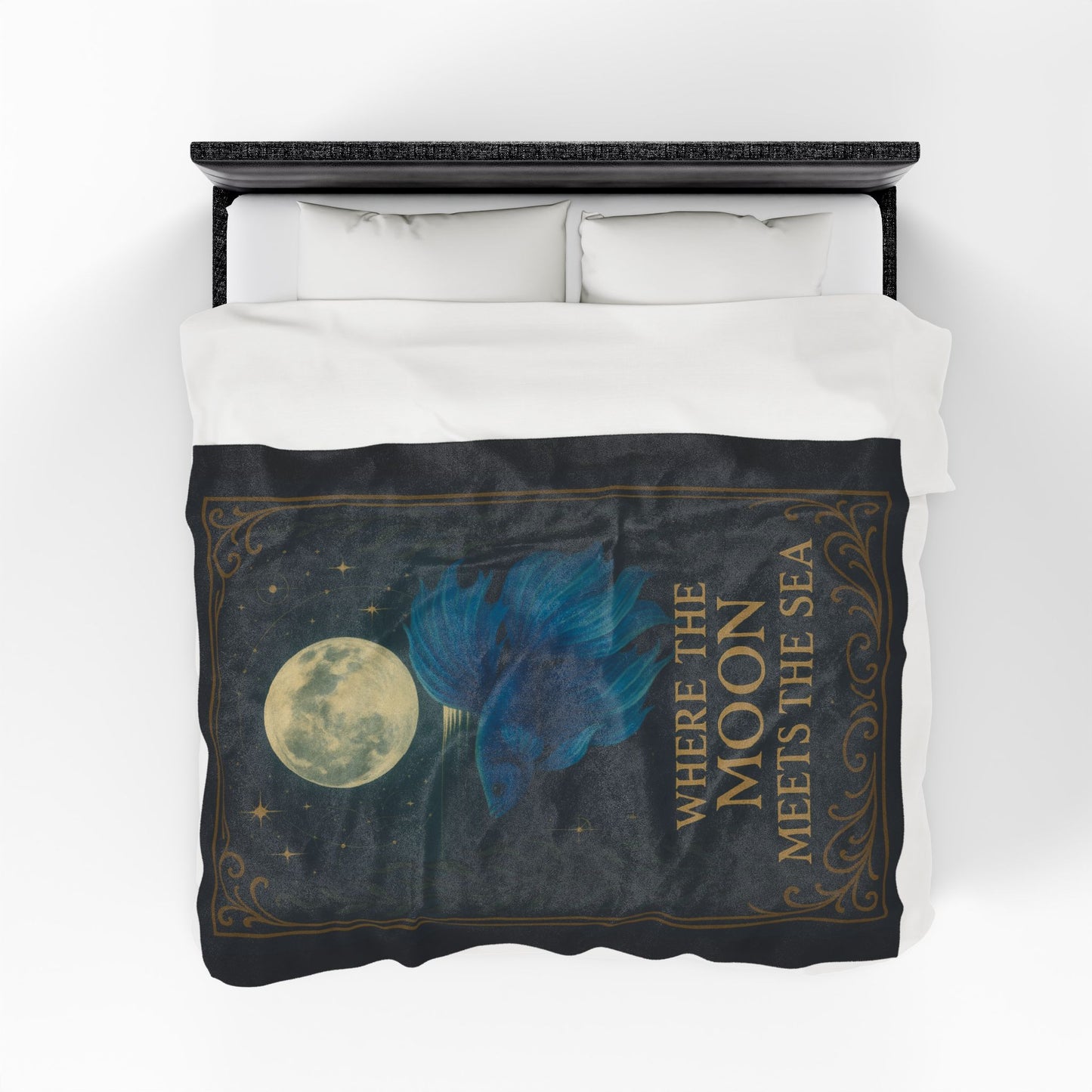 Mystical Where the Moon Meets the Sea - Betta Fish Velveteen Blanket