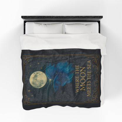 Mystical Where the Moon Meets the Sea - Betta Fish Velveteen Blanket
