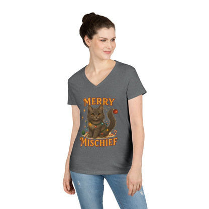 Merry Mischief Cat - Women's V-Neck T-Shirt