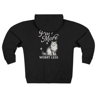 Purr More, Worry Less – Cozy Cat Lover’s Zip Hoodie