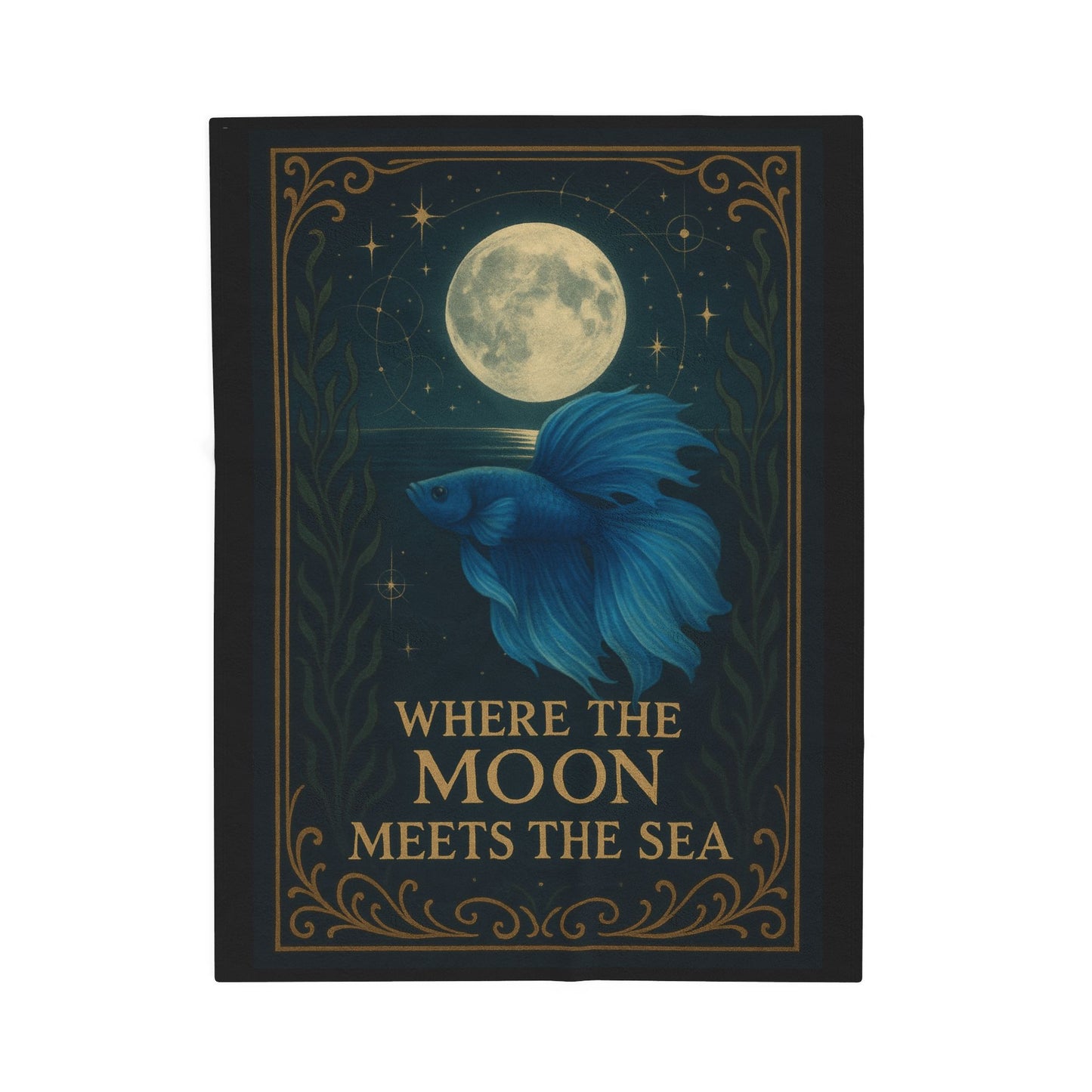 Mystical Where the Moon Meets the Sea - Betta Fish Velveteen Blanket