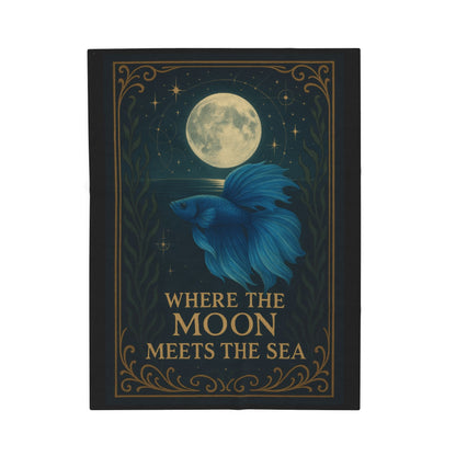 Mystical Where the Moon Meets the Sea - Betta Fish Velveteen Blanket