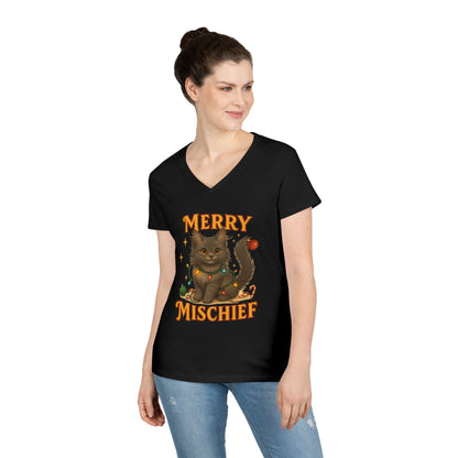 Merry Mischief Cat - Women's V-Neck T-Shirt