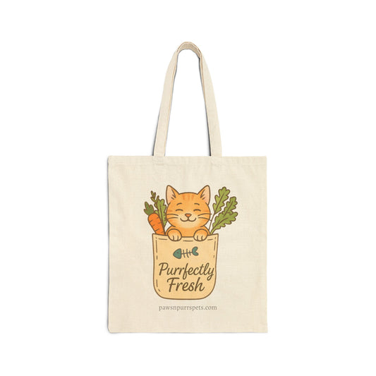 Cat-Themed Cotton Canvas Tote Bag – Purrfectly Fresh and Cat Snax On Board Designs