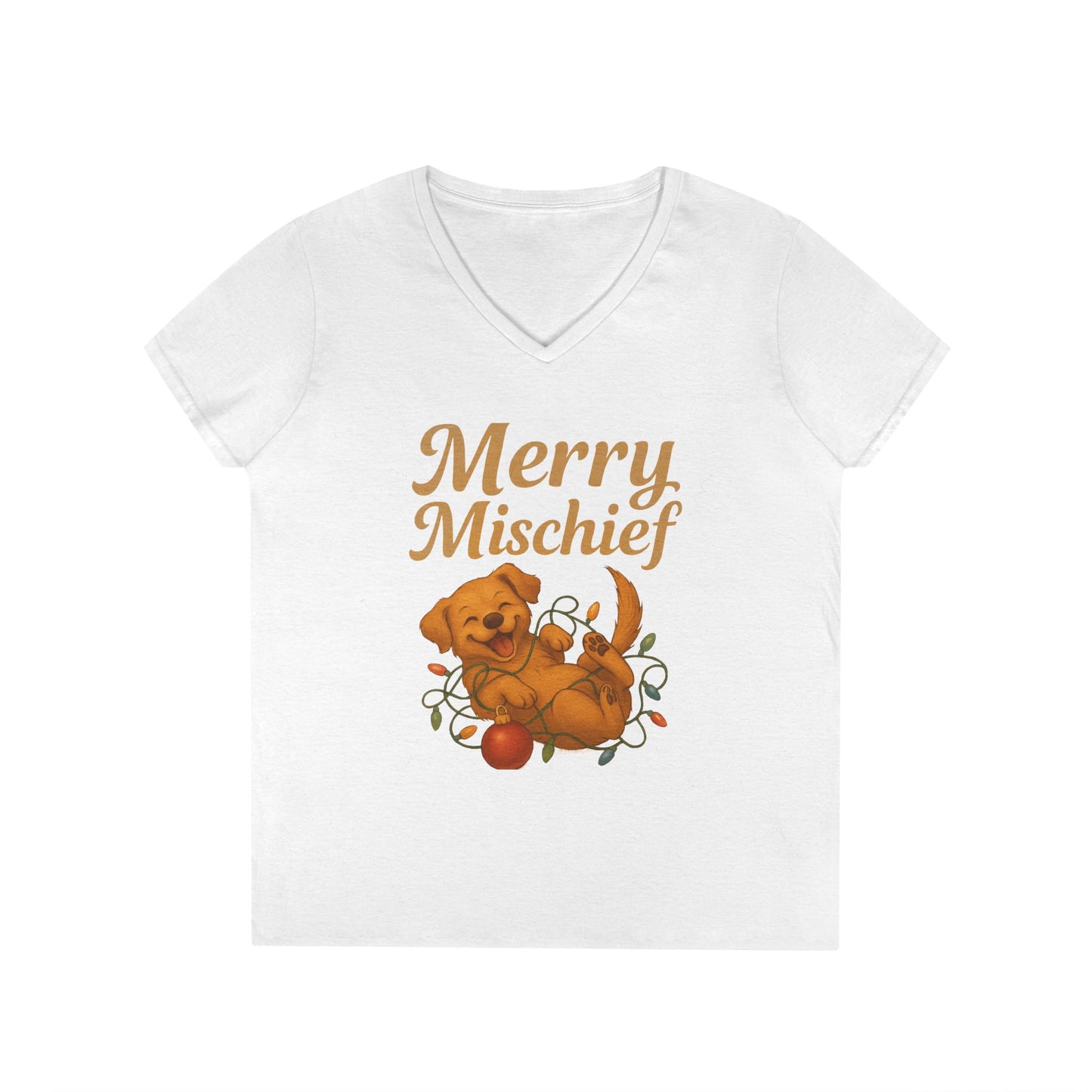 Merry Mischief Dog - Women's V-Neck T-Shirt