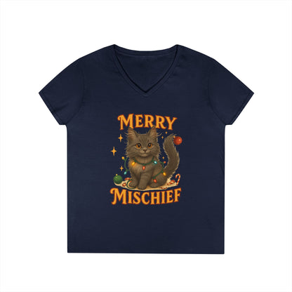 Merry Mischief Cat - Women's V-Neck T-Shirt